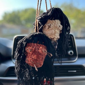 Crochet Shrunken Head Car Charm Mirror Hanger Handmade Gift Knight Bus Accessories