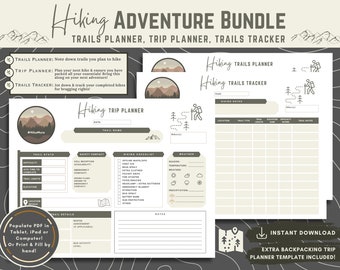 Digital Hiking Adventure Planner & Tracker Bundle - Hiking Planner, Hiking Gifts, Hiking Journal, Hiking Notebook, Log, Tracker, Backpacking