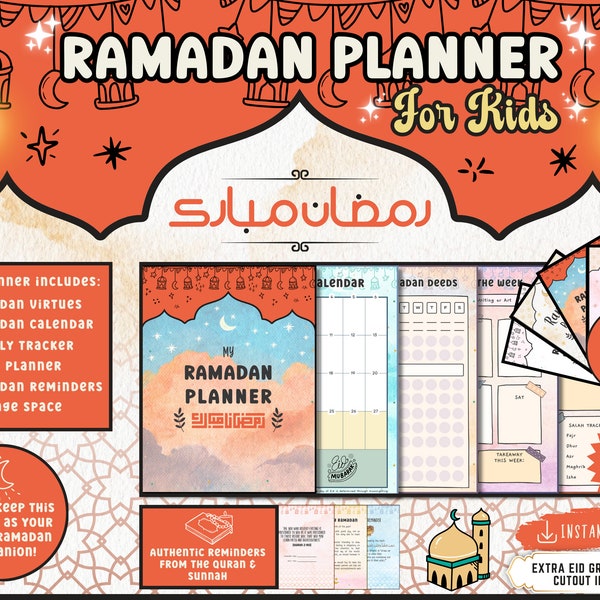 Digital Ramadan Planner for Kids: Ramadan Calendar, Weekly & Daily Planners, Eid Mubarak Card, Ramadan Gift, Ramadhan, Eid, Muslim, Islam