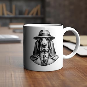 Beagle Dressed Up Ceramic Mug, Dog Lover Gift, Animal Illustration Coffee Cup, Pet Owner Present, Funny Pencil Drawing Decor, 11oz, 15oz