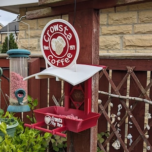 Crowsta coffee Bird Feeding Station - Garden bird seed feeder - quirky outdoor Decor - Wild Bird Food table - sparrow blue tit blackbird