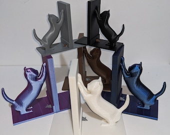 3D Printed Cat Bookends with Mouse Detail – Eco Friendly PLA, Cute Animal Decor, Gift for Book Lovers, DVD CD Game Shelf Organizer