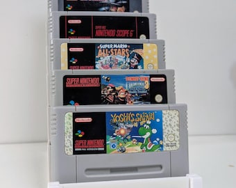Retro Super Nintendo SNES / Super Famicom Game Cartridge Stand | Holds 6 Classic Titles with Nintendo Logo Panel. 2 versions.