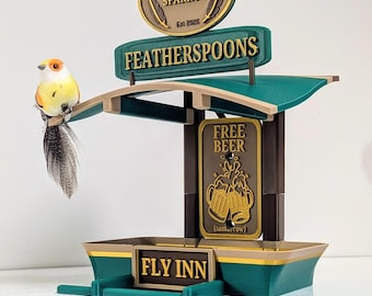 Featherspoons Fly INN – Custom name Bird Feeder – Personalised 3D Printed Pub Style Feeder – Quirky Garden Gift