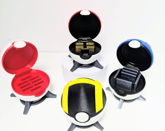Pokeball Game Card Holder | Switch 1, 2 or DS Interior | 8-Card Storage | Original, Great, Ultra & Premier Styles | Includes Display Stand