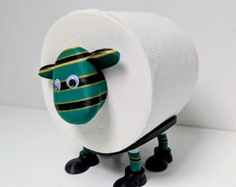 Northampton Saints Rugby Union SuperSheep Toilet Roll Holder | Funny Black Green Gold Sheep Bathroom Decor for Jimmies Fan