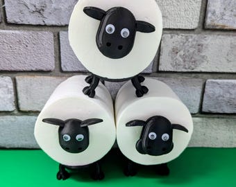 Set of 3 Funny Black Sheep Toilet Roll Holders – Universal Worldwide Fit, Snap-Proof Legs, 3 different designs, UK Handmade