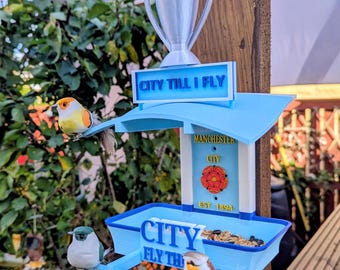 Manchester City Bird Feeder : Football Fans Feeding Station -  Quirky Garden Decor - Wild Bird seed tray -  Gift for Soccer city Fan