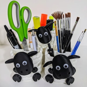 Portalápices de oveja impreso en 3D: divertido organizador de escritorio, contenedor de papelería de PLA ecológico, un bonito regalo de animal para oficina, estudiantes, profesores y artistas.