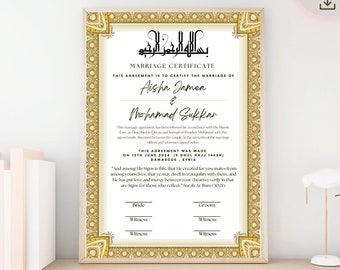 Certificado de Nikkah Islámico Personalizado: Contrato de Matrimonio Musulmán (Descarga Digital)