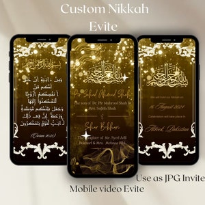 Modèle personnalisé d'invitation de mariage Evite Mariage musulman électronique Carte de remerciement de mariage avec réservation Evite Vidéo d'invitation de mariage numérique