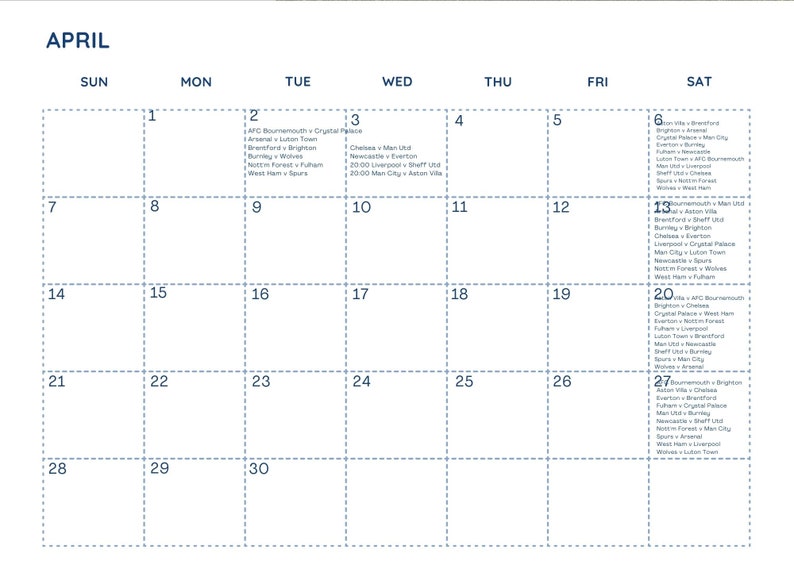 2024 Football Calendar Printable Important Football Dates Premier