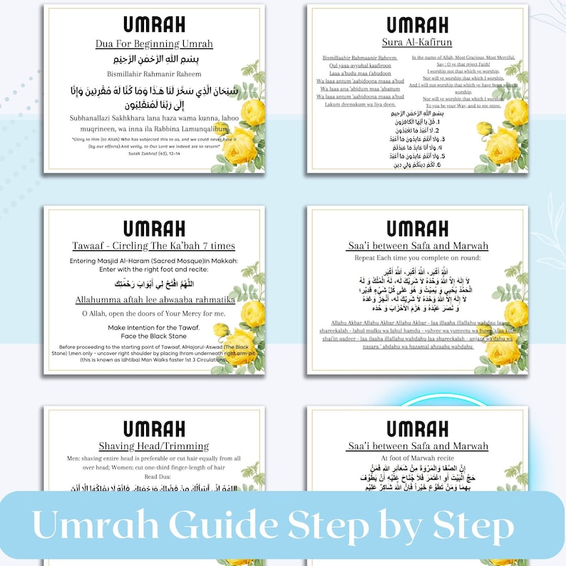 Umrah Guide Step by Step Instruction Dua Cards Printable Muslim Resources Guide Arabic English