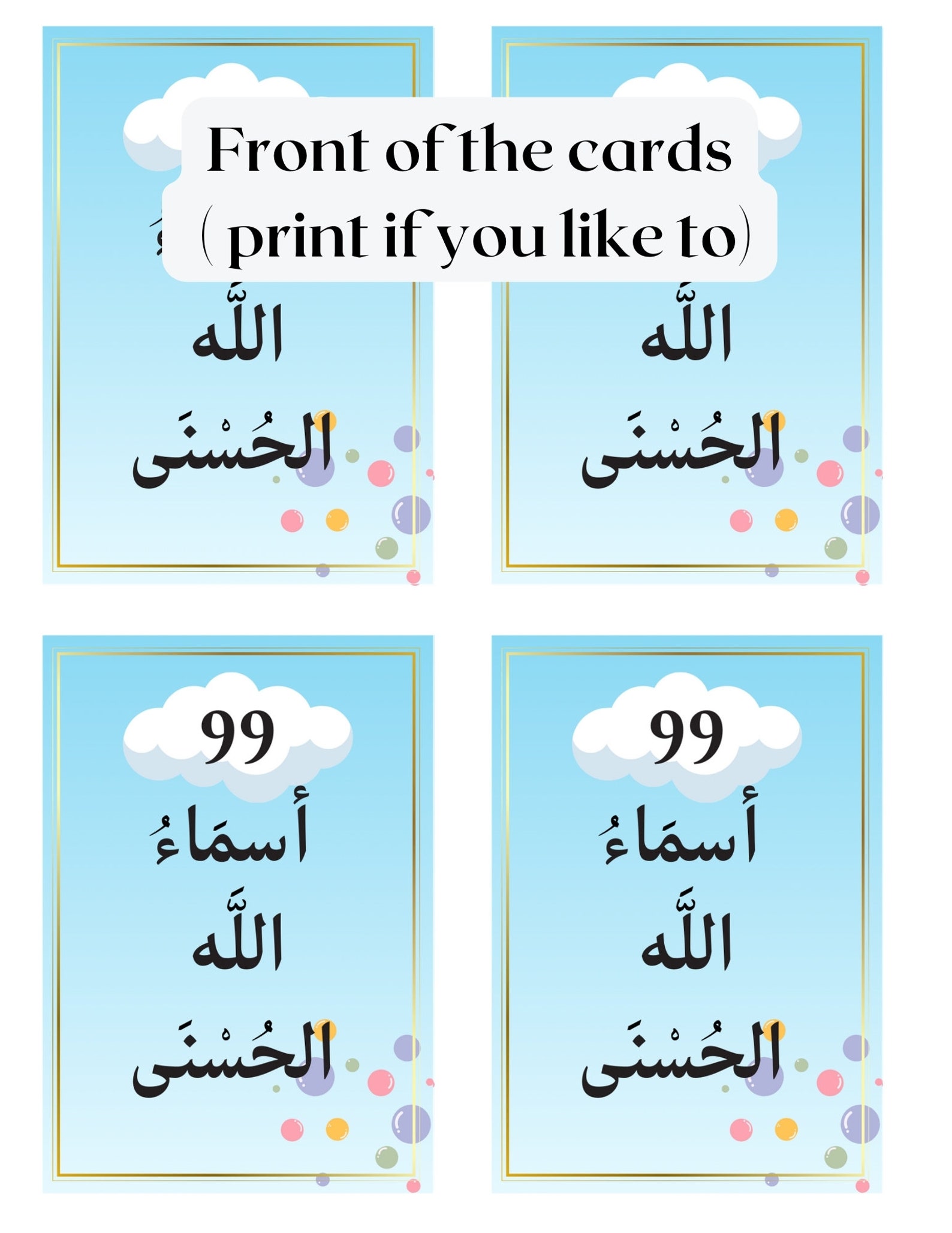 ALLAH 99 Names for Kids With Meaning Flashcards Asma Ul Husna Islam ...
