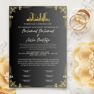 Islamic Marriage Certification Digital Print Muslim Wedding Diploma Religious Document Template Nikkah Certificate Template Islamic Wedding