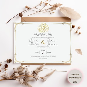Arabische Hochzeitskarte Islamische Hochzeitseinladungskarte Elegante muslimische Hochzeitseinladung Muslimische Hochzeitseinladungen Verlobungskarte Nikkah einladen