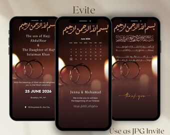Elegante Nikkah Evite: invitación de boda electrónica árabe-inglés