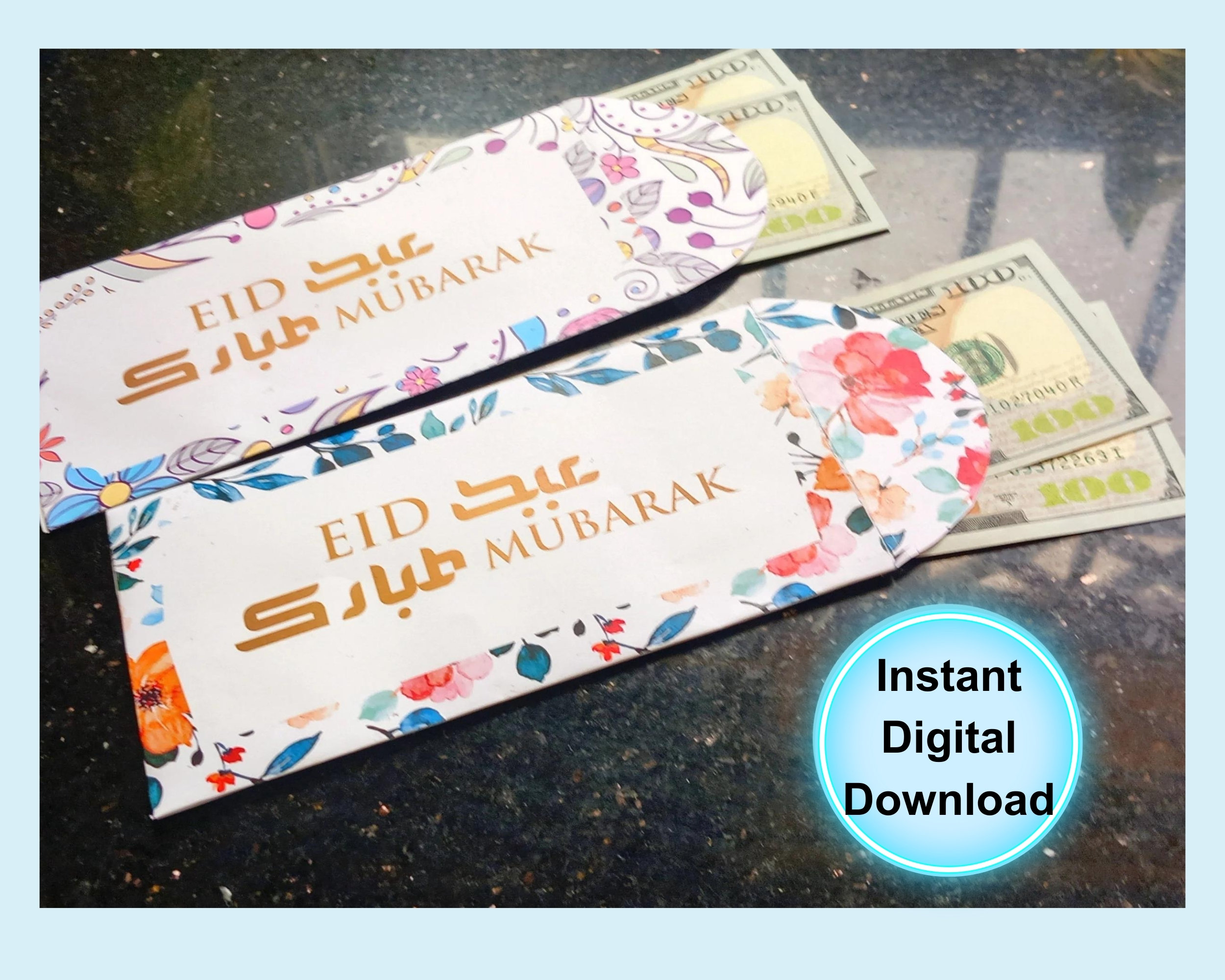 Floral Eid Money Envelope, Eidi Gift Card Wallet (Digital Download)