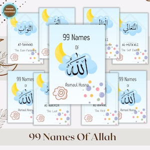 ALLAH 99 Names for Kids with meaning flashcards Asma Ul Husna Islam Kids Resources Names Of Allah PDF printable online pdf homeschooling