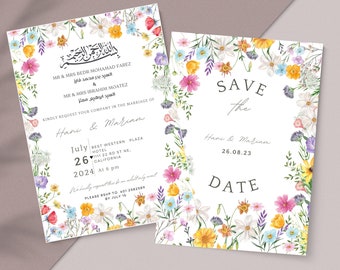 Tarjeta de invitación de boda floral Invitación de boda floral Nikkah Fiesta de boda árabe Favores de boda islámicos Tarjeta de invitación de fiesta Walima Nikkah Dupatta