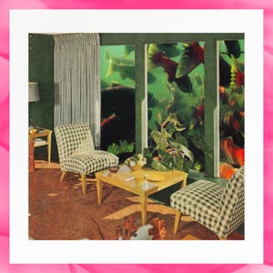 SUBÚRBIO SUBMERSO (Arte de colagem vintage feita à mão | Decoração de parede vintage | Decoração de parede de colagem | Impressão de cartão-postal | Arte de parede dos anos 1950 | Ideias para presentes)
