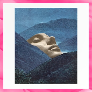 Carte postale imprimée | Collage fait main | Art recyclé | Impression d'art mate physique | Joni Mitchell oeuvre d'art | Bleu | Art inspiré par la musique