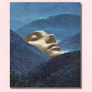 BLAU (Joni Mitchell Kunstdruck, surreale Kunst, surreale Collage, surrealer Kunstdruck, surreale Wanddekoration, handgemachte Collagenkunst, Postkartendruck)