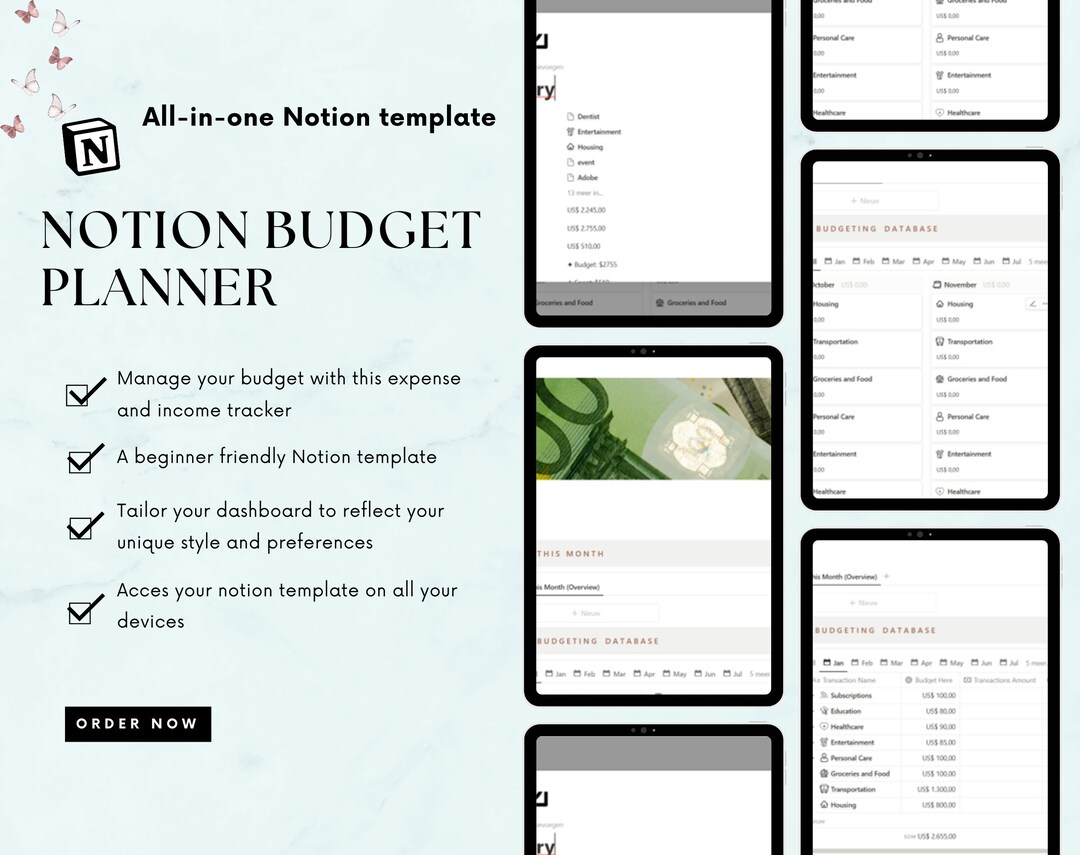Monthly Budget Planner | Notion Template Financial | Budget Planner ...