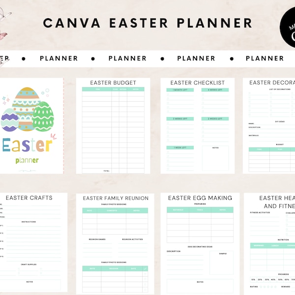 EDITABLE Easter planner, Digital planner for Easter, Checklist for Eastermenu, Easter organizer 2024, Easter planner kit, Easter checklist
