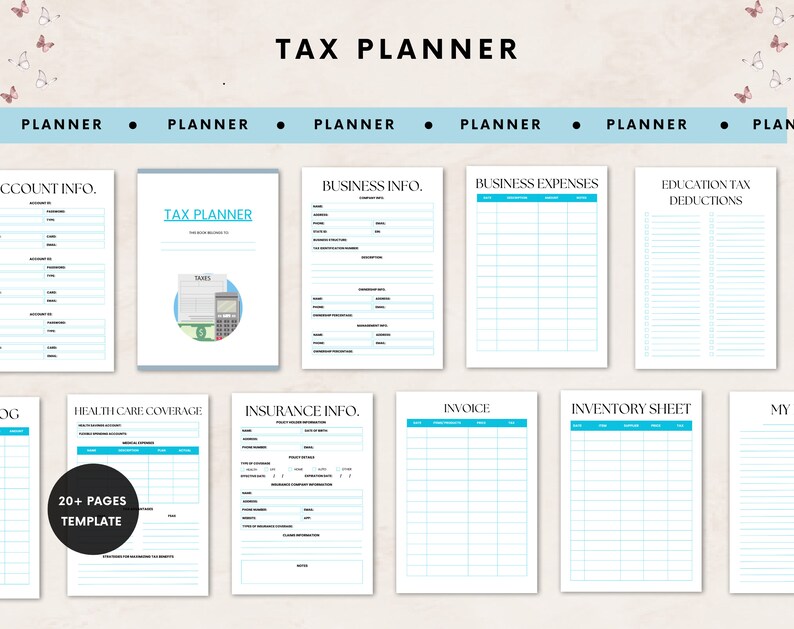 EDITABLE Tax Planner, Tax Pay Template, Tax Preparation, Bookkeeping ...