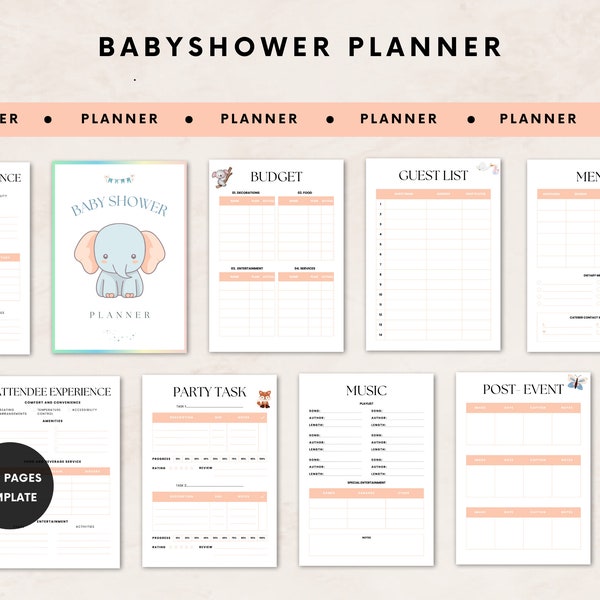 EDITABLE Babyshower planner, Planner for baby shower, Babyshower checklist, babyshower budget, party organizer for newborn, Canva template