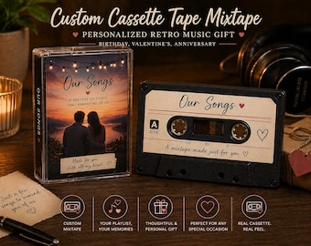 Custom mixtape cassettebandje – gepersonaliseerd cadeau retromuziek | Verjaardag, Valentijnsdag, Jubileum
