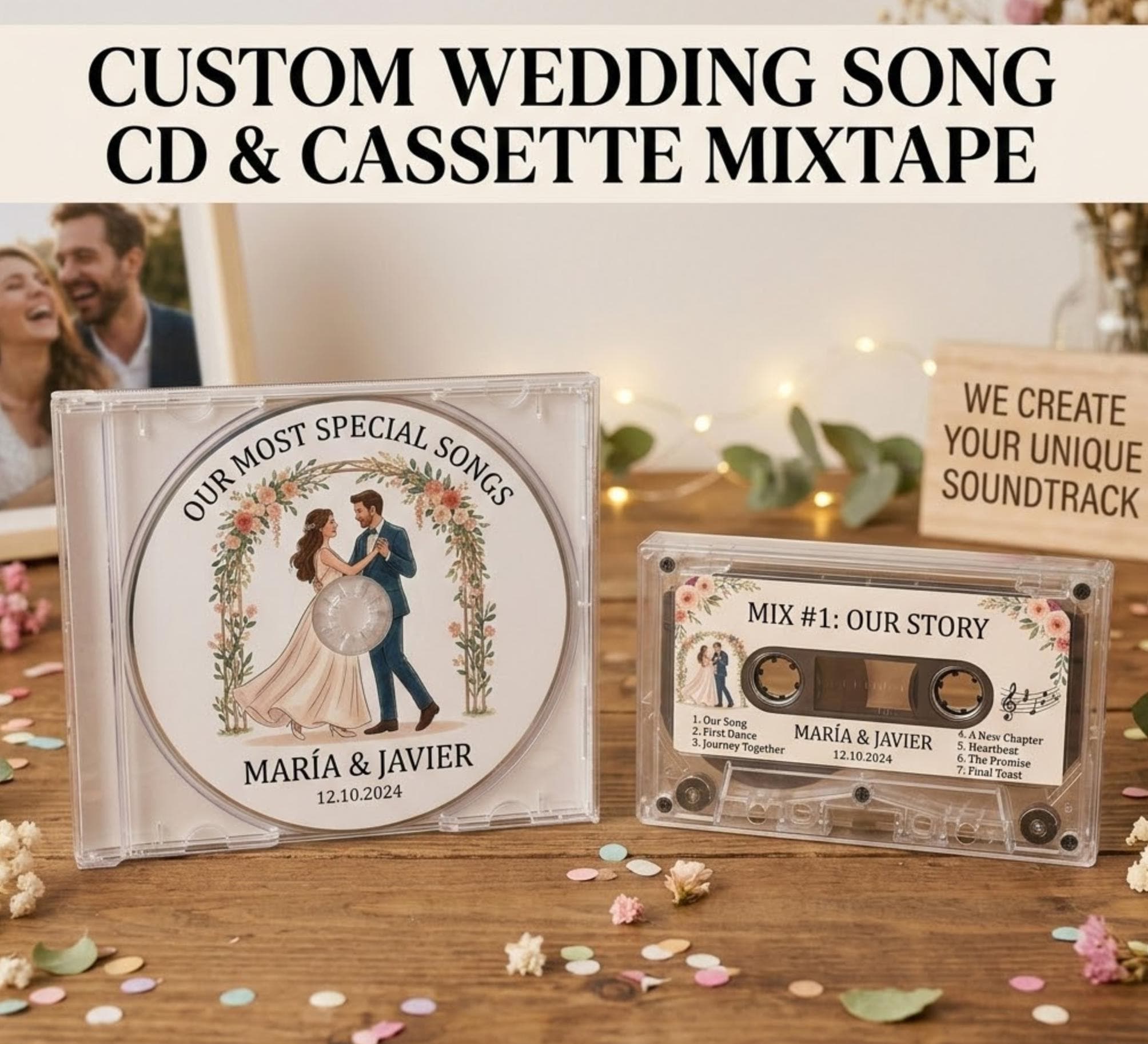 Custom Wedding Song CD - Personalized Mixtape Gift for Couple - Custom Music Playlist on CD or Cassette Tape