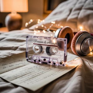 Custom Retro Mixtape Cassette with Personalized Tracklist and Cover Photo – 80s 90s Nostalgic Music Gift for Anniversary or Love