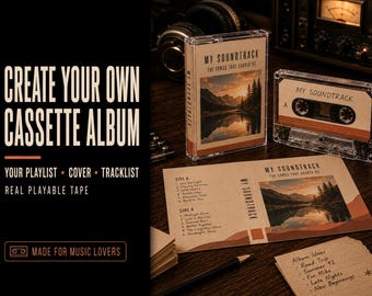 Custom Cassette Album – Personalized Playlist with Printed Tracklist and Cover – Gift for Music Lovers