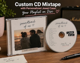 CD Mixtape personalizado com caixa de acrílico personalizada: Sua playlist em disco