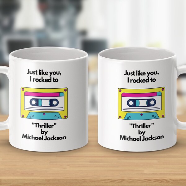 Nostalgic Cassette Tape Mug, Michael Jackson Thriller, Retro Music Coffee Cup, Gift for Music Lovers, Classic Song Memorabilia