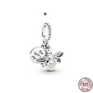 Glow-in-the-dark Leuchtende Firefly Sterling Silber Charm Beads passen auf Original Pandora Charms Armband Halskette Silberschmuck D