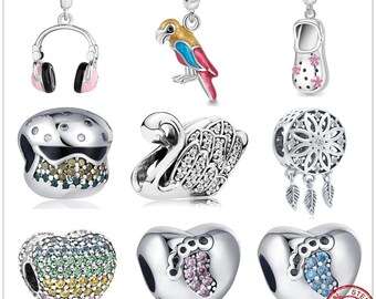 Neue ursprüngliche europäische bunte Papagei Schwan Schuhe Kopfhörer DIY Perlen passen Anhänger Charms Silber S925 Pandora Fit Armband Charms Frauen Schmuck