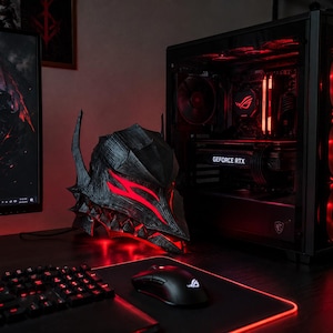 Berserk-figurer l Berserk-inspirerad dödskalleriddare USB LED-lampa 190 cm (7,5 tum) | 3D-utskriven nattlampa | Spelbordsdekoration