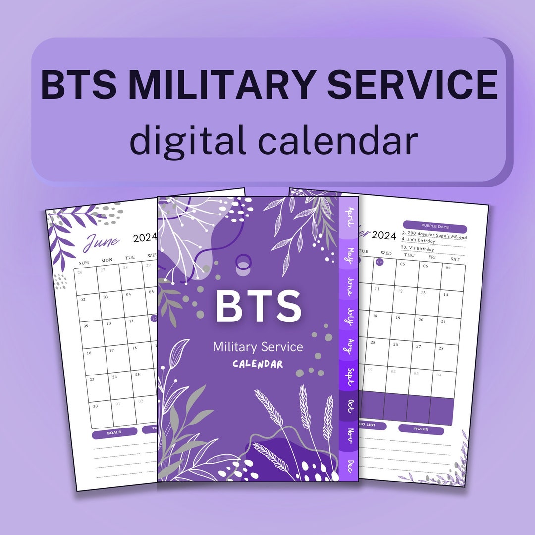 BTS Military Service Calendar 2024, BTS Planner, Army and BTS Calendar ...