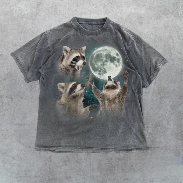 Three Raccoons Vintage Graphic Tees, Retro Raccoon Moon Tshirt, Funny Raccoon T-Shirt, Oversized T-Shirt, Gift Idea, Present For Him For Her