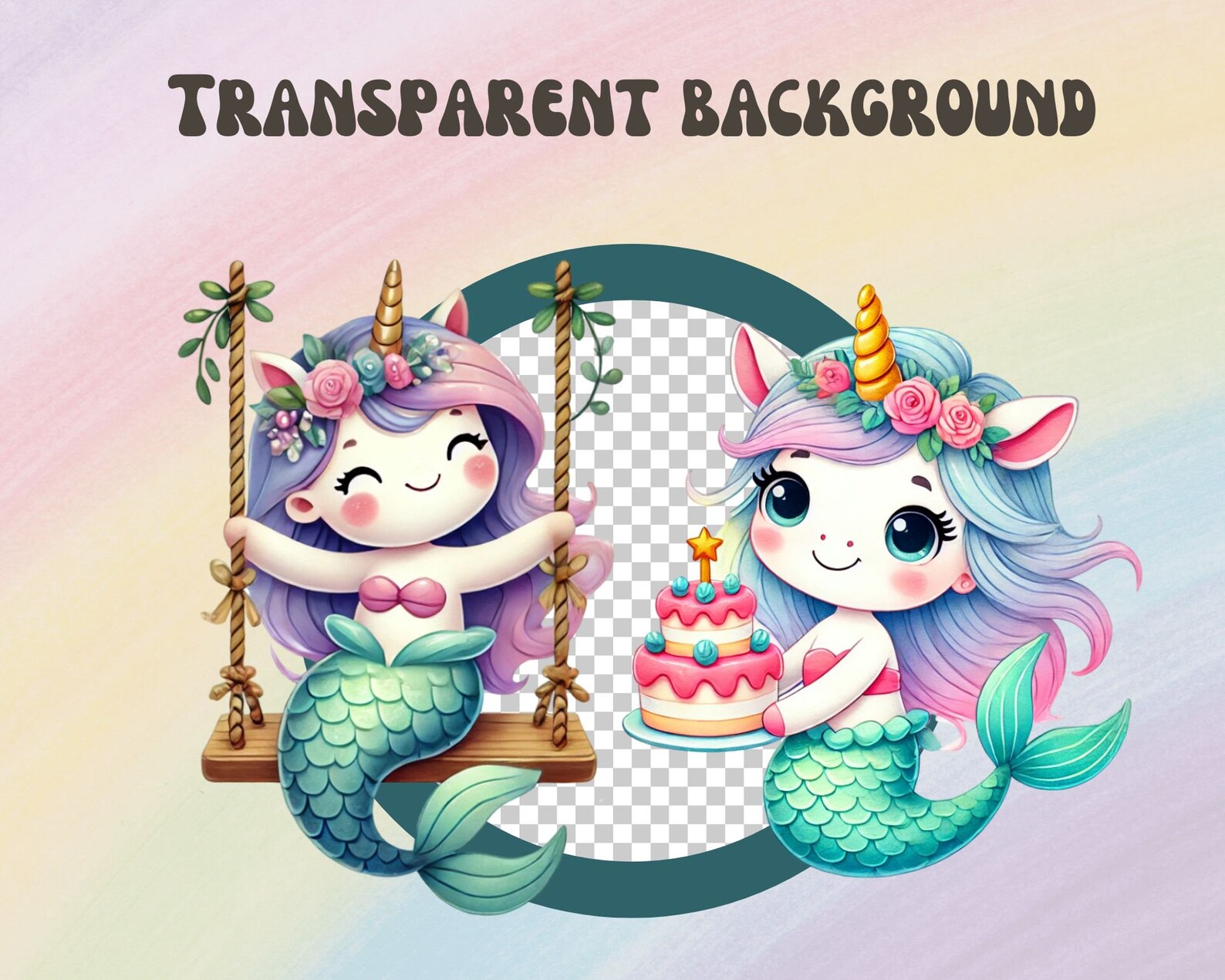 Cute Unicorn Mermaid PNG Watercolor Mermicorn Clipart Nursery Decor ...