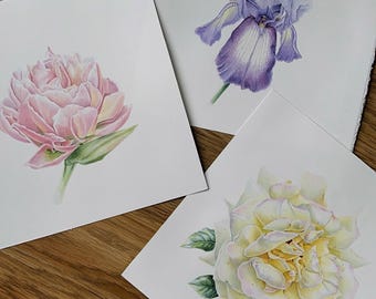 Triptych Wall Art,  Watercolor Paintings, Above Bed Decor