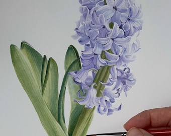 オリジナルピンクのヒヤシンスの水彩画：植物イラストA5 - Etsy 日本