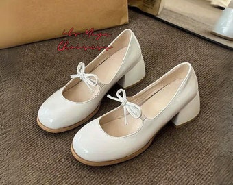 Vintage Women's Block Heels Pumps, Slip-On Comfortable High Heeled Shoes, Mary Jane Sandals, women barefoot shoe Platform Laces