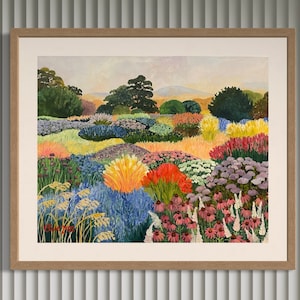 Wildflower meadow landscape with bluish and warm colors, poster, artful art, landscape wallarte, art print, wall art, wall deco, floralful