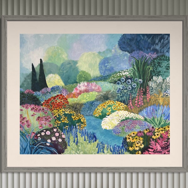 Wildflower meadow landscape with bluish colors, poster, artful art, landscape wallarte, flower, art print, wall art, wall deco, floralful