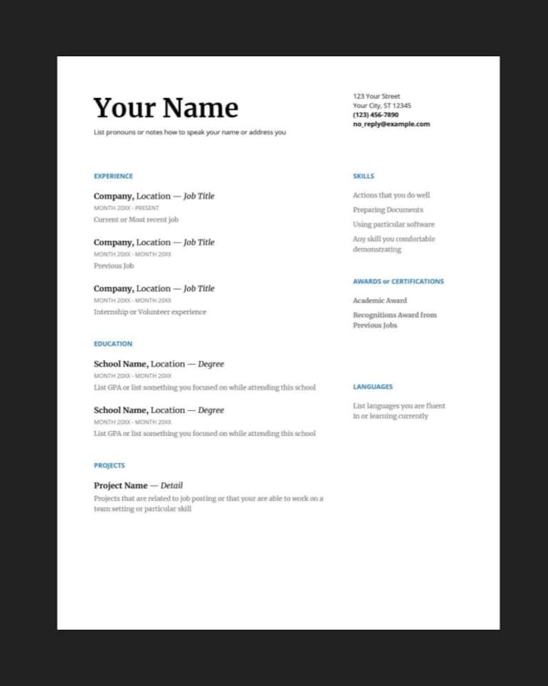 Simple Resume 2024 With Notes - Etsy