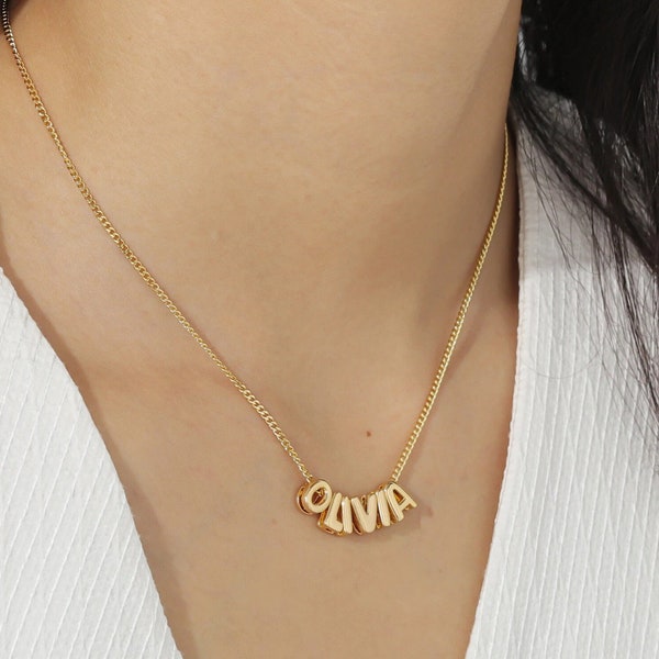 Personalised Name Necklace Initial Necklace Bubble Name Necklace 3D Name Necklace Customised Letters Necklace Gift for Her Birthday Gift